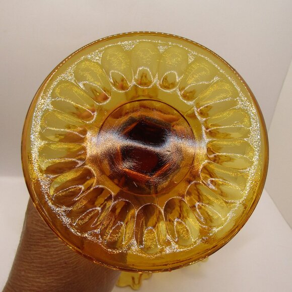 Fenton Round Compote Thumbprint Colonial Amber Ruffled Edge - Picture 6 of 12